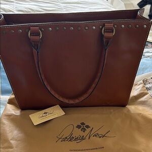 Patricia Nash Cognac Leather Studded Tote